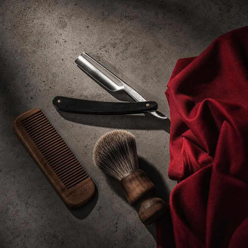Herramientas de barbero sobre hormigón
